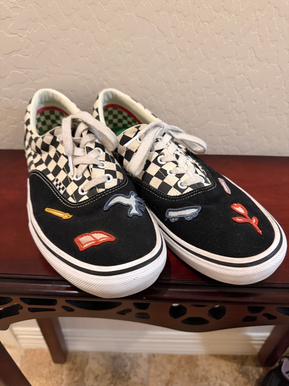 Vans X Skateistan Black White Checkerboard Embroidered Mens SZ 13  Skate Shoe